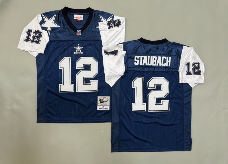 Men 2025 Nike Dallas Cowboys #12 Staubach Blue Throwback Limited NFL Jersey 001